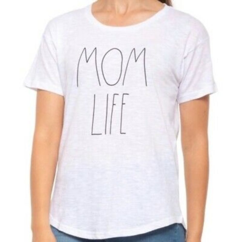 RAE DUNN White LARGE Tee MOM LIFE T-shirt NWT New